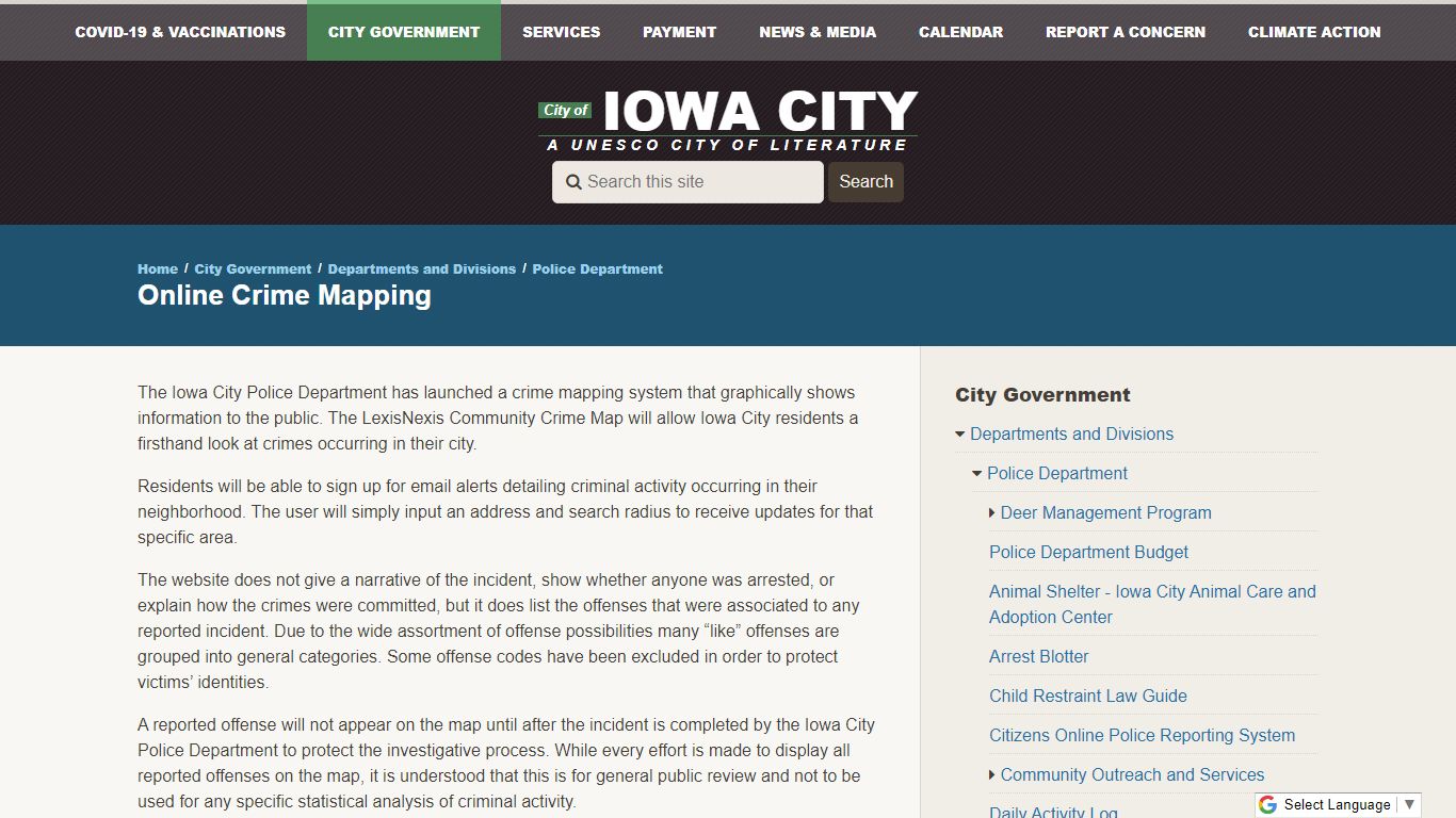 Online Crime Mapping | City of Iowa City - icgov.org