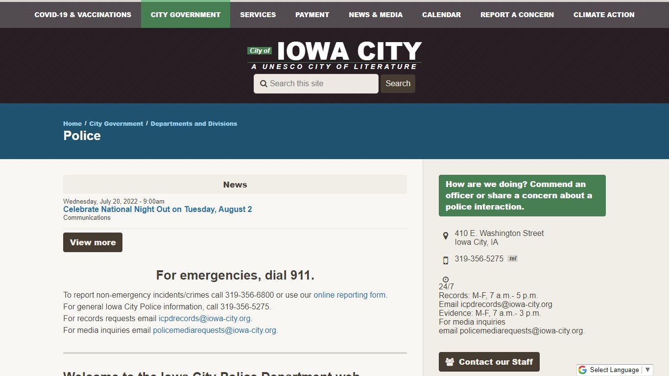 Welcome to the Iowa City Police Department web resources